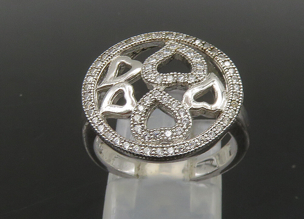 925 Sterling Silver   Vintage Topaz Open Love Hearts Band Ring Sz 7  RG23146