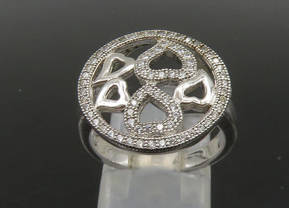 925 Sterling Silver   Vintage Topaz Open Love Hearts Band Ring Sz 7  RG23146