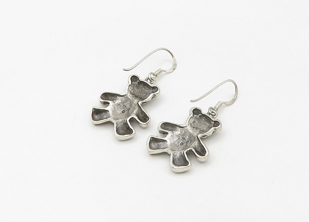 925 Sterling Silver  Vintage Shiny Textured Teddy Bear Drop Earrings  EG10623