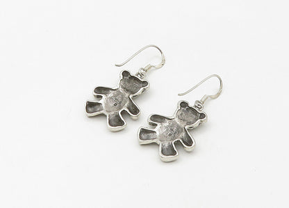 925 Sterling Silver  Vintage Shiny Textured Teddy Bear Drop Earrings  EG10623