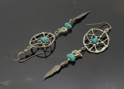 NAVAJO 925 Silver  Vintage Turquoise Dream Catcher Dangle Earrings  EG10366