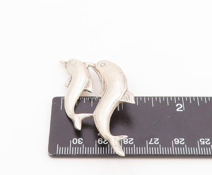 925 Sterling Silver  Vintage Shiny Smooth Swimming Dolphins Brooch Pin  BP6694