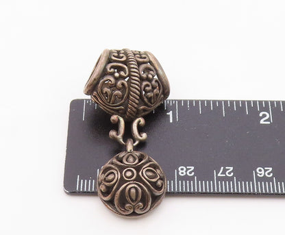 925 Sterling Silver  Vintage Dark Tone Pretzel Swirl Floral Pendant  PT19797