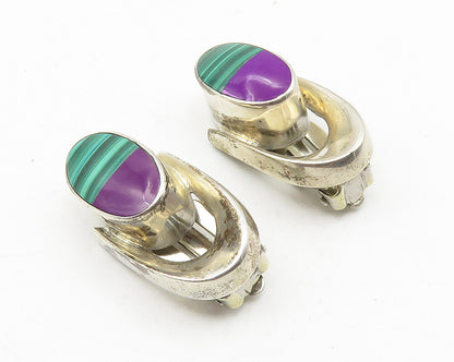925 Sterling Silver  Vintage Malachite & Sugilite Non Pierce Earrings  EG5833