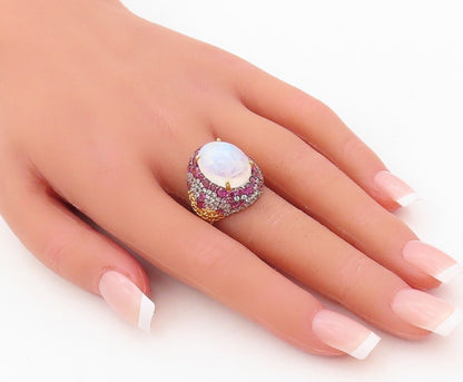 925 Sterling Silver Vintage Ring Gold Plated Gemstone & Topaz  Sz 7.5  RG30475