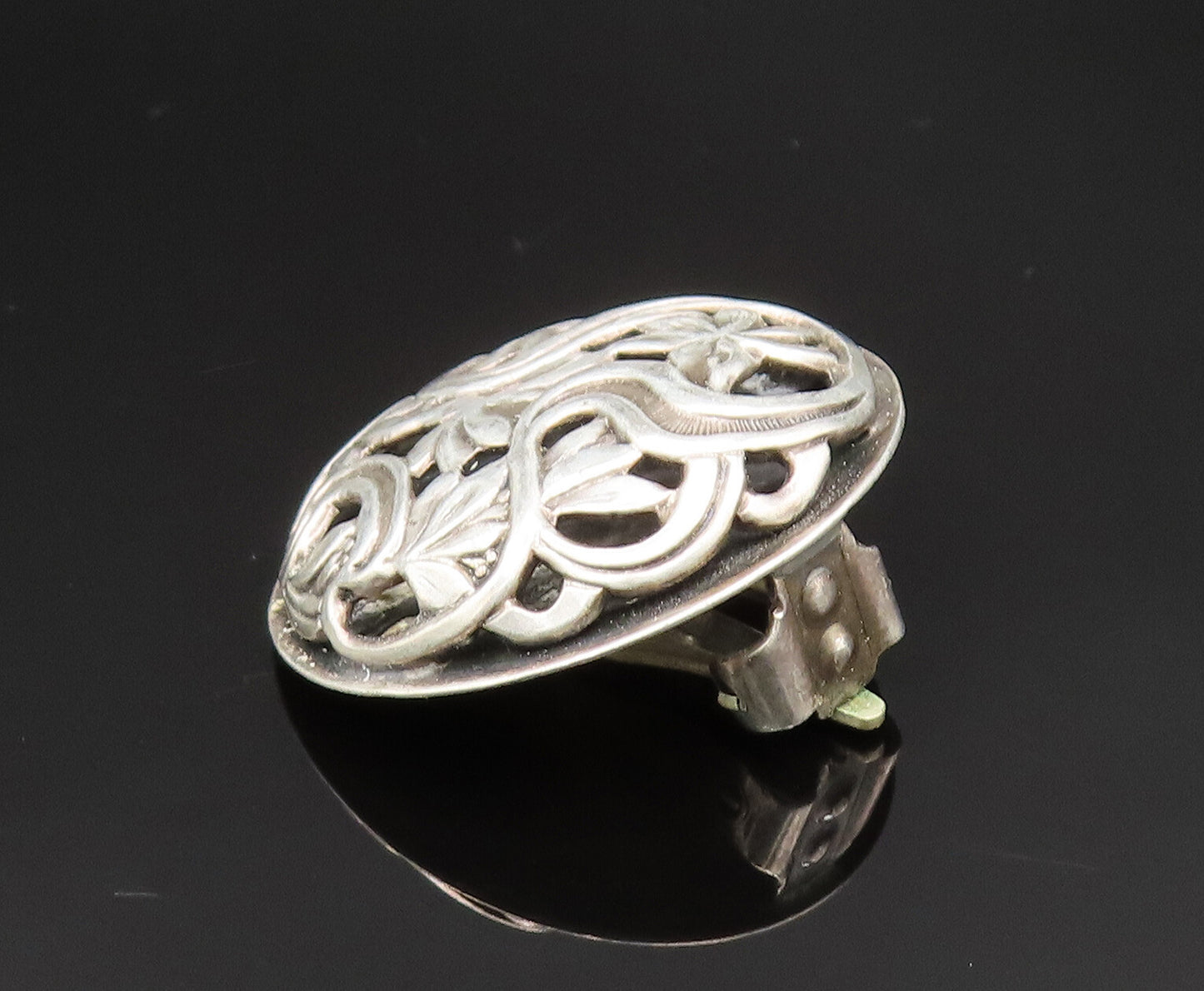 925 Silver  Vintage Floral Vine Cutout Round Non Pierced Earrings  EG11771
