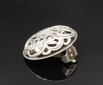 925 Silver  Vintage Floral Vine Cutout Round Non Pierced Earrings  EG11771