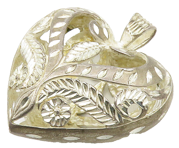 925 Sterling Silver  Vintage Shiny Etched Floral Love Heart Pendant  PT11982