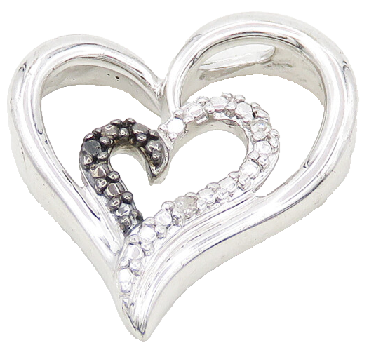 925 Sterling Silver  Shiny Genuine Diamonds Open Love Heart Pendant  PT14429