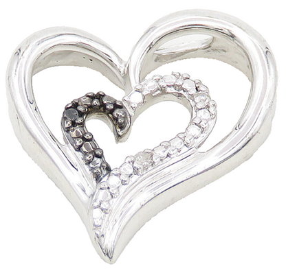 925 Sterling Silver  Shiny Genuine Diamonds Open Love Heart Pendant  PT14429