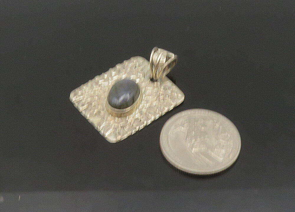 925 Sterling Silver  Vintage Cabochon Labradorite Textured Pendant  PT16621