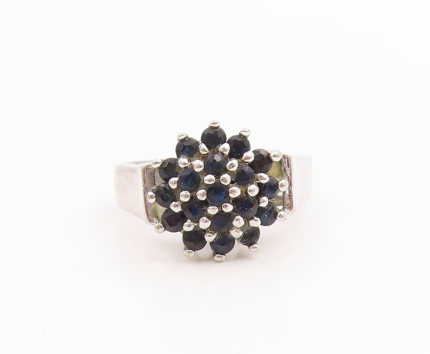 925 Sterling Silver Vintage Ring Elegant Sapphire Floral Cluster  Sz 5  RG35825