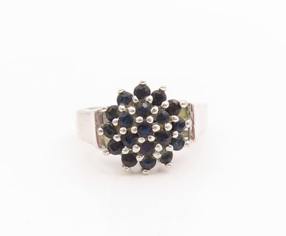 925 Sterling Silver Vintage Ring Elegant Sapphire Floral Cluster  Sz 5  RG35825