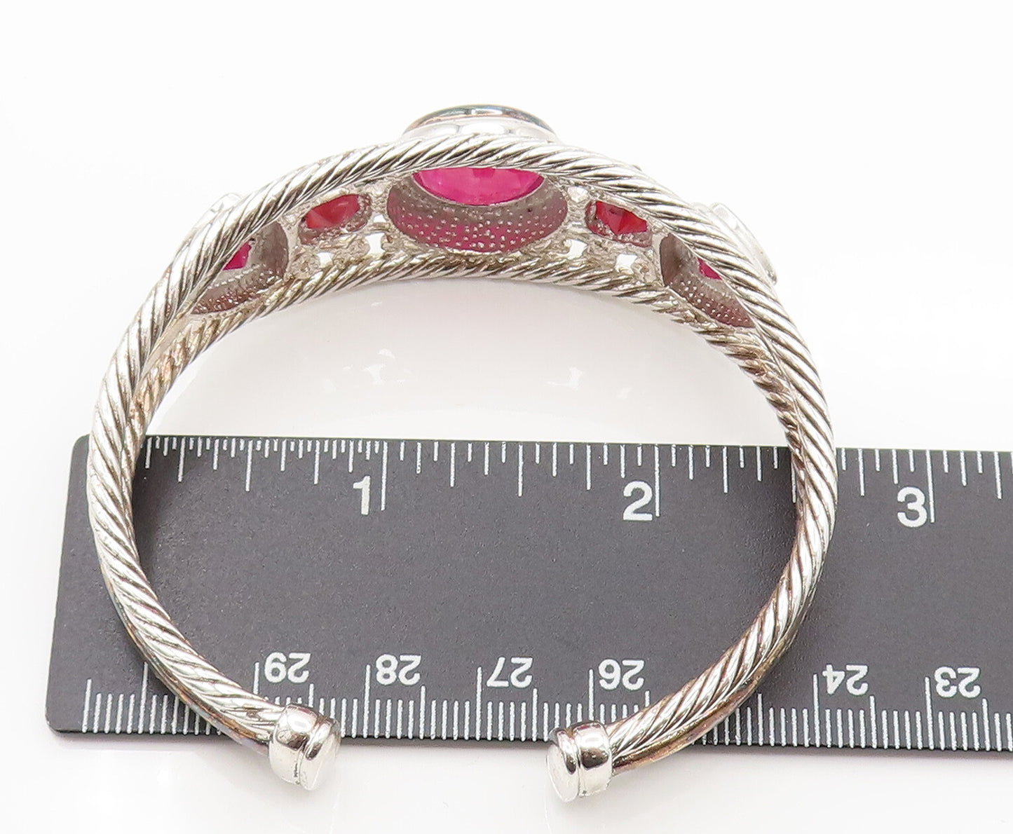 925 Silver  Vintage Two Tone Multi Shape Ruby Openwork Cuff Bracelet  BT9782