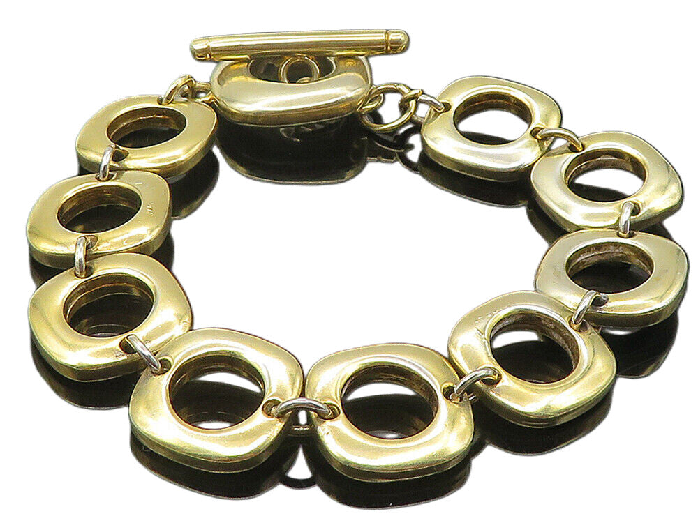 925 Sterling Silver  Shiny Gold Plated Rounded Square Chain Bracelet  BT4521