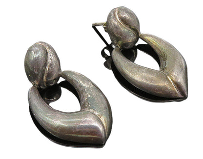 925 Sterling Silver  Vintage Dark Tone Smooth Hinge Drop Earrings  EG5785