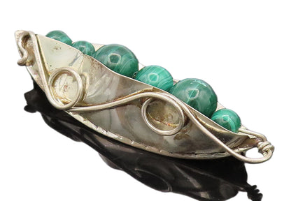 GFMW 925 Sterling Silver  Vintage Malachite Peas in a Pod Brooch Pin  BP10405