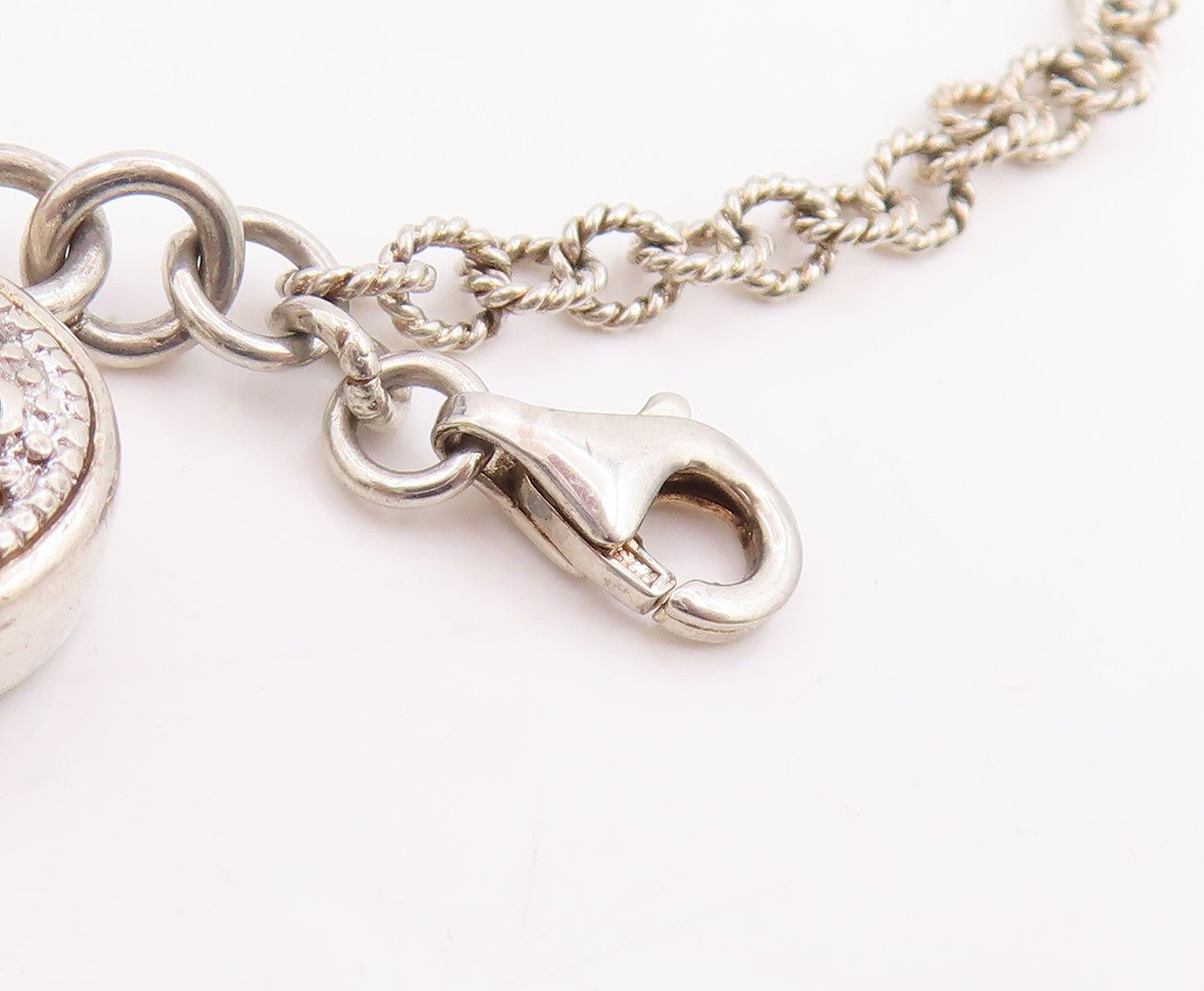 925 Sterling Silver Vintage Bracelet Genuine Diamonds Love Heart Chain  BT11854