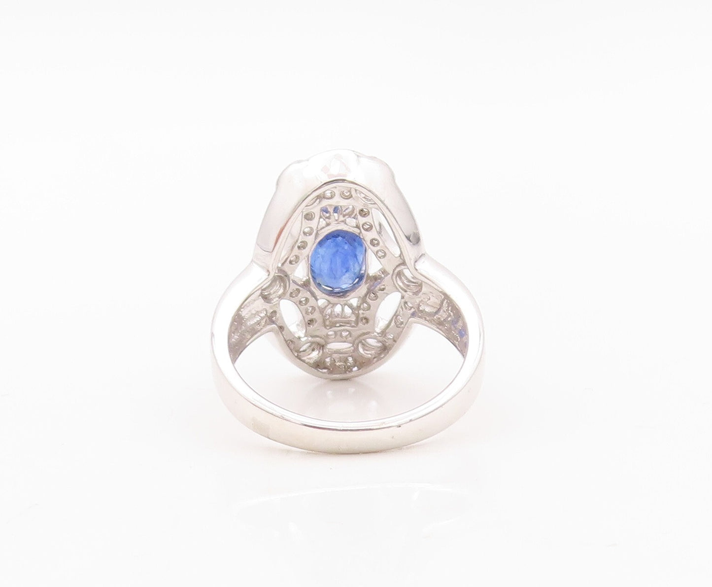 925 Sterling Silver Vintage Ring Oval Sapphire Web Cutout CZ Inlay Sz 7  RG30141
