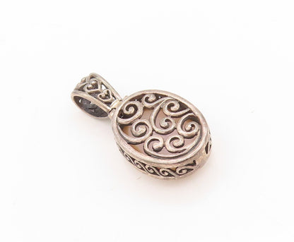 925 Sterling Silver Vintage Pendant Swirly Carved Oval Gemstone  PT23654