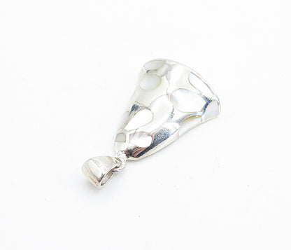 925 Sterling Silver  Vintage Inlaid Mother Of Pearl Floral Bell Pendant PT5542