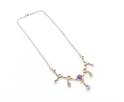 925 Sterling Silver Vintage Necklace NICKY BUTLER Multi Gemstone Chain  NE4639