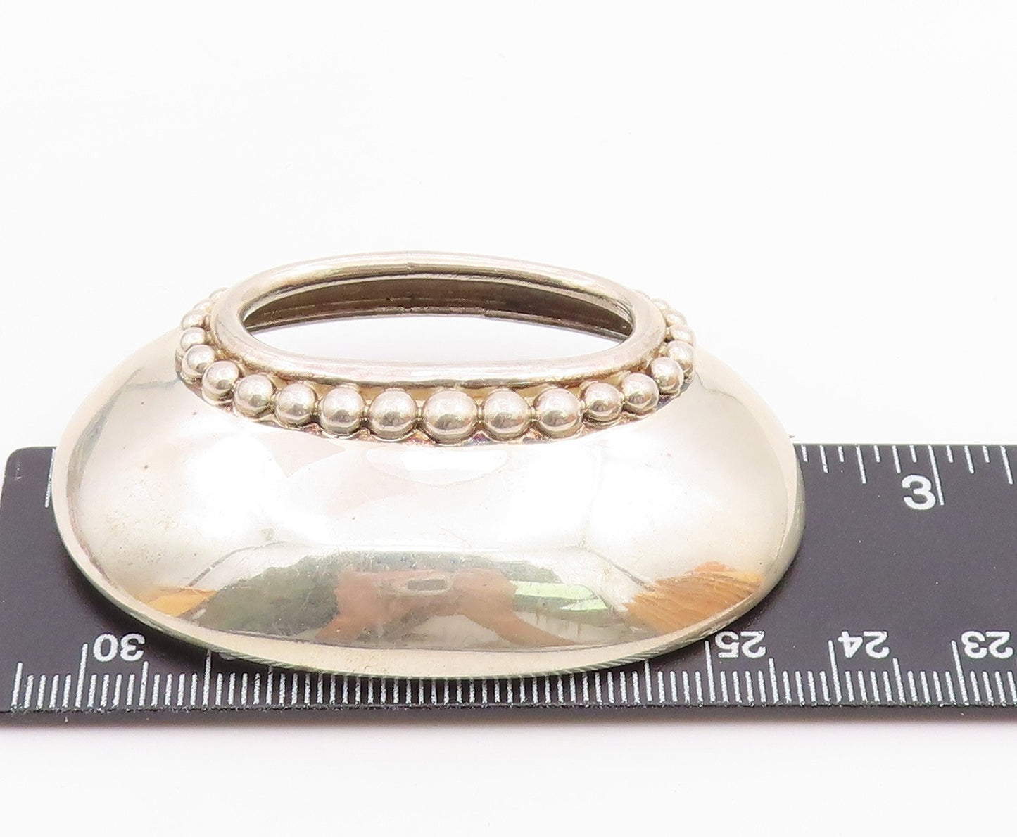925 Sterling Silver  Vintage Shiny Smooth Bubble Trim Oval Brooch Pin  BP4049
