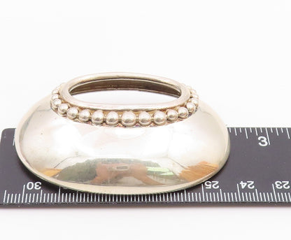 925 Sterling Silver  Vintage Shiny Smooth Bubble Trim Oval Brooch Pin  BP4049