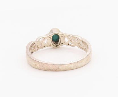 925 Sterling Silver Vintage Ring Oval Turquoise Celtic Knot Band  Sz 10  RG36289