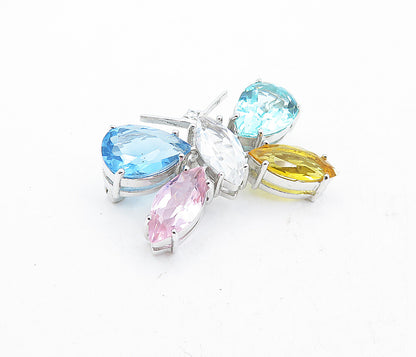 925 Sterling Silver Multi Color Topaz Shiny Butterfly Brooch Pin BP2060