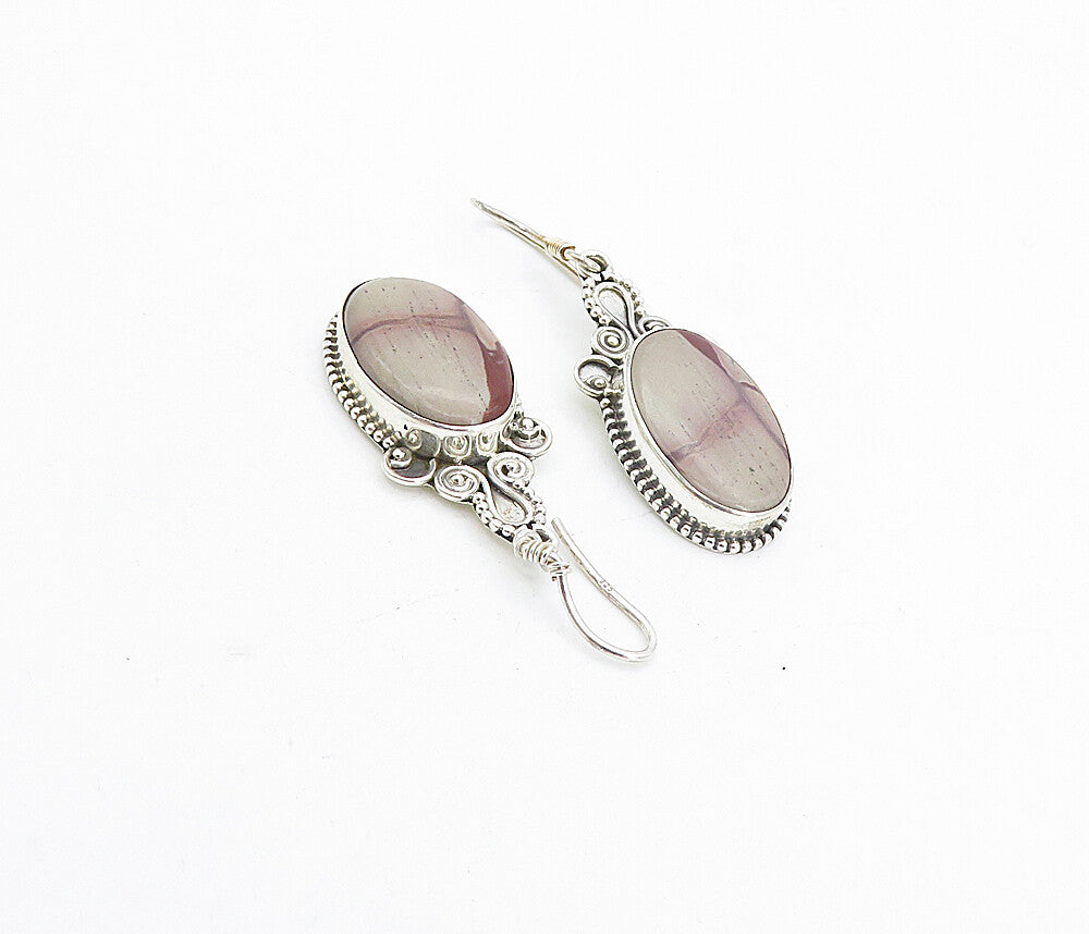 925 Sterling Silver  Vintage Agate Shiny Swirl Detail Dangle Earrings  EG3623