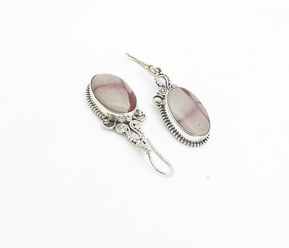 925 Sterling Silver  Vintage Agate Shiny Swirl Detail Dangle Earrings  EG3623