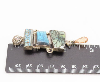JACMEL 925 Silver  Vintage Designer Enamel Crystal Stone Drop Pendant PT22305