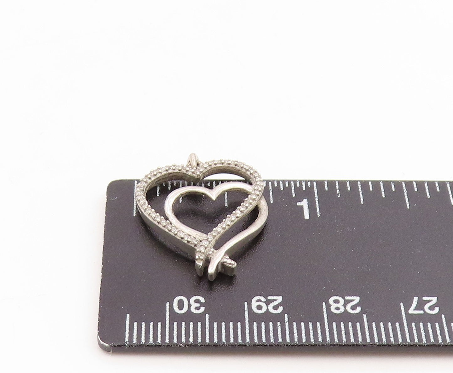 925 Sterling Silver Vintage Pendant Genuine Diamonds Double Love Heart  PT25906