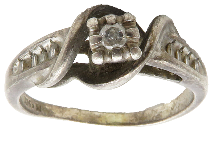 925 Sterling Silver  Vintage Genuine Diamonds Dark Tone Band Ring Sz 8 RG13112