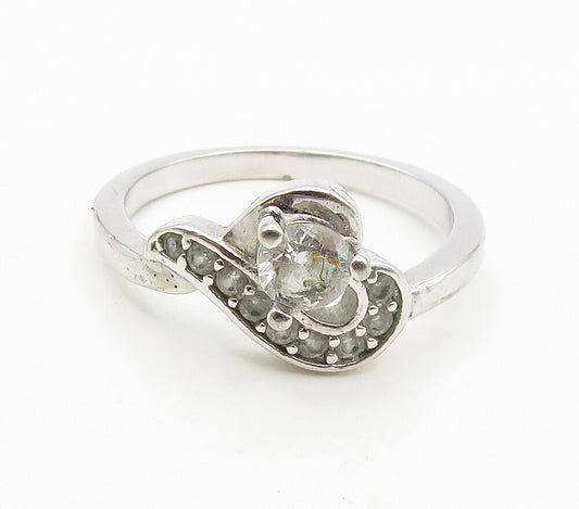 925 Sterling Silver  White Topaz Shiny Love Heart Band Ring Sz 6  RG15616