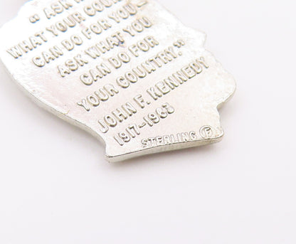 925 Sterling Silver  Vintage John F Kennedy Head With Quote Pendant  PT20462