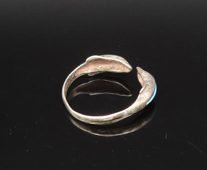 925 Sterling Silver  Vintage Dainty Two Blue Enamel Dolphin Ring Sz 7  RG26077