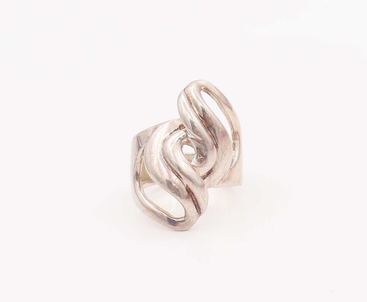 925 Sterling Silver Vintage Ring Solid Swirly Cutout Design  Sz 6.5  RG28145