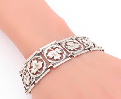 925 Sterling Silver Vintage Bracelet Cutout Maple Leaf Panel Band  BT11268