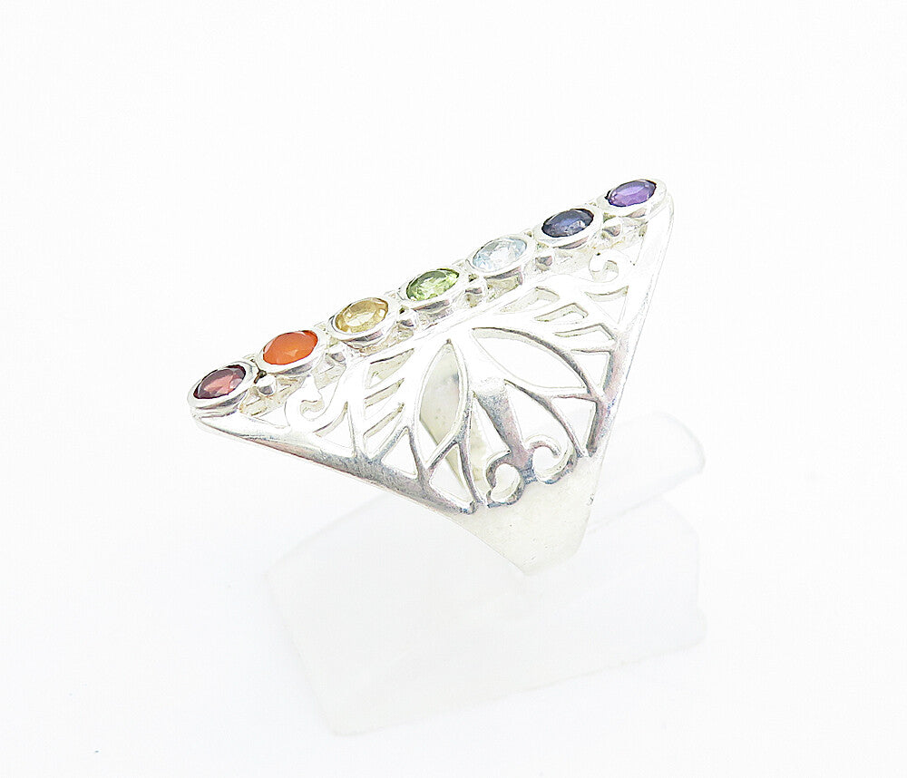 925 Silver  Amethyst Tanzanite Topaz Peridot & Citrine Ring Sz 6.5  RG8070
