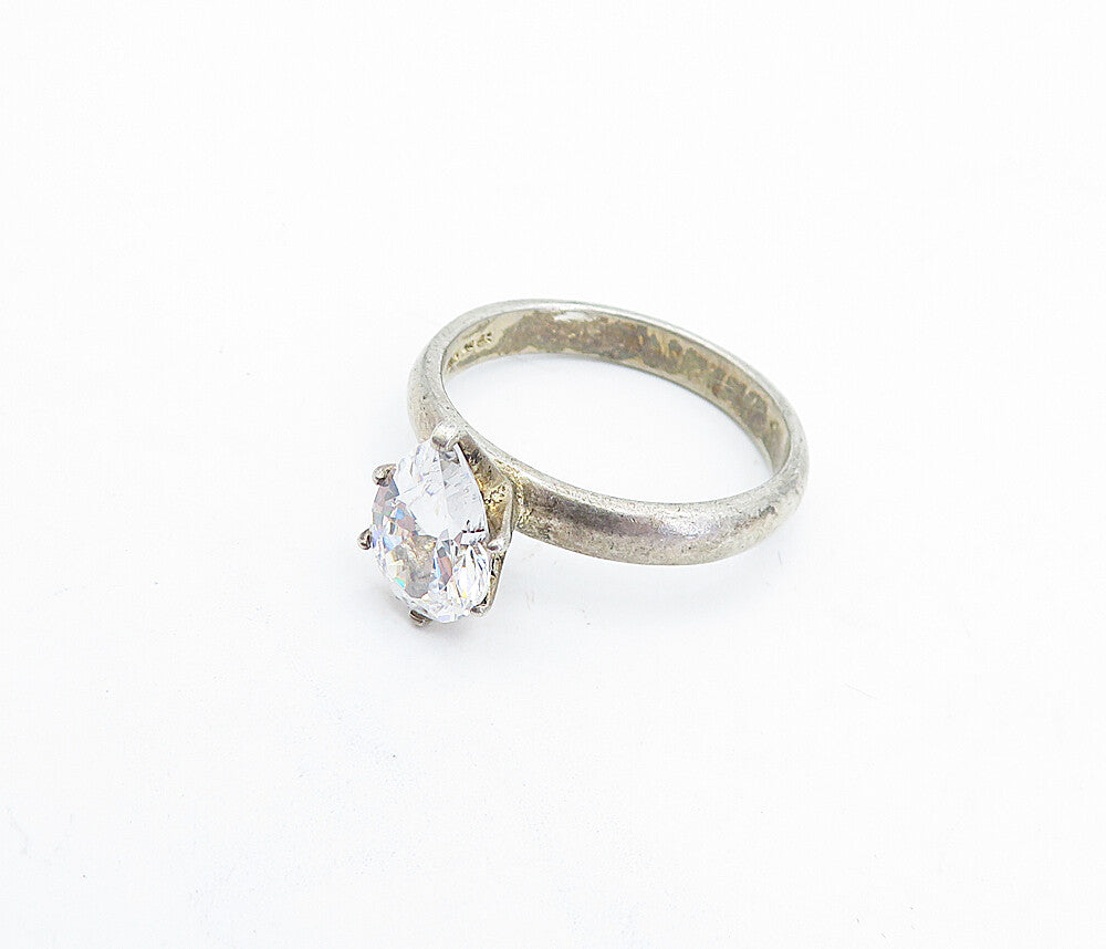 KOREA 925 Sterling Silver  Vintage Cubic Zirconia Solitaire Ring Sz 9  RG4314