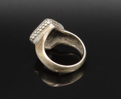925 Silver  Vintage Diamond Shaped Hematite Dotted Detail Ring Sz 7  RG25796