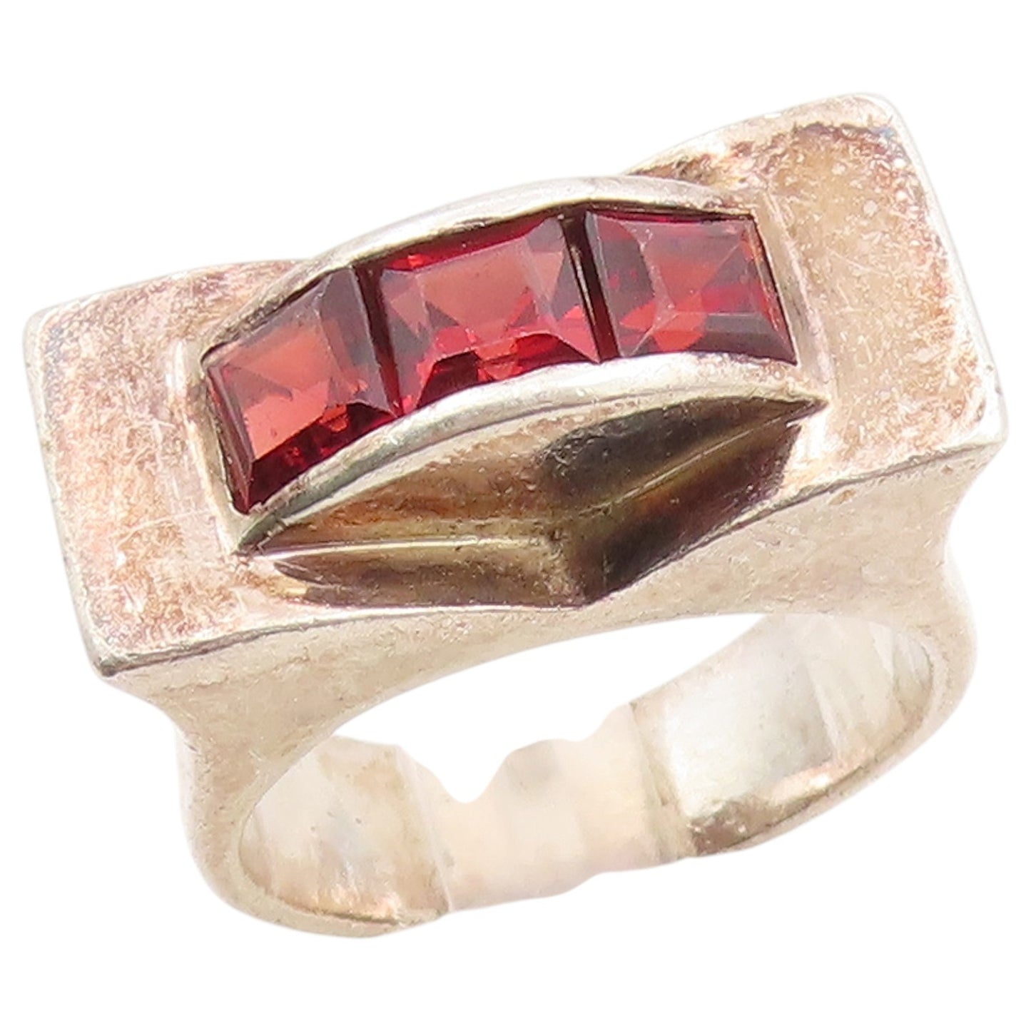 925 Sterling Silver Vintage Ring Chunky Channel Set Garnet Band  Sz 8.5  RG36486