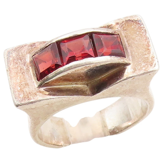 925 Sterling Silver Vintage Ring Chunky Channel Set Garnet Band  Sz 8.5  RG36486