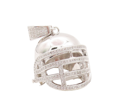 925 Sterling Silver Vintage Pendant Solid Topaz Beaded Cutout Helmet  PT22645