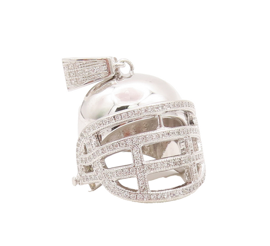 925 Sterling Silver Vintage Pendant Solid Topaz Beaded Cutout Helmet  PT22645