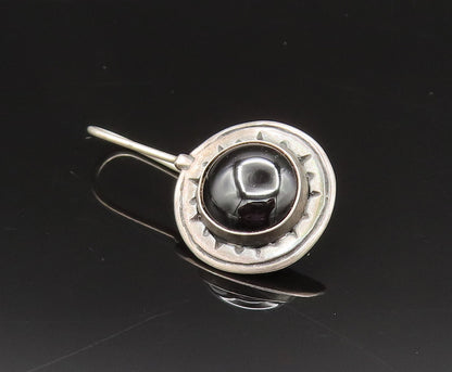 925 Sterling Silver  Vintage Black Onyx Etched Star Drop Earrings  EG11924