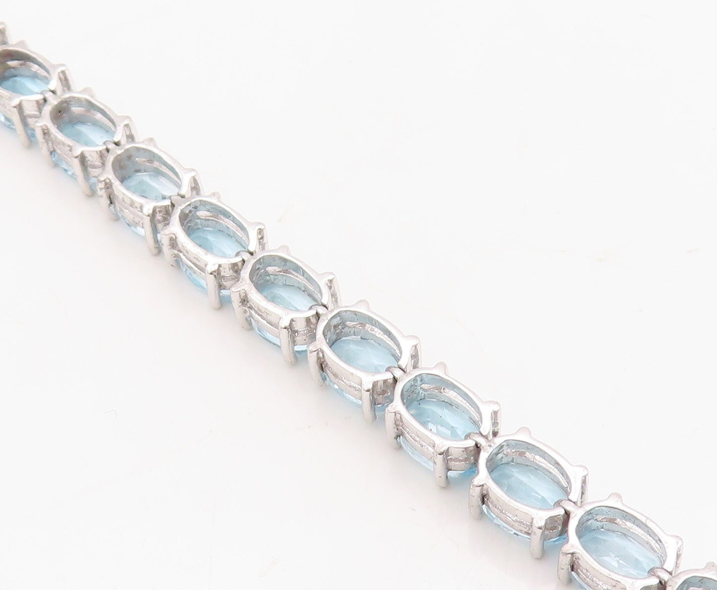 925 Sterling Silver Vintage Bracelet Minimalist Oval Cut Blue Topaz Band BT10876