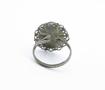 MEXICO 925 Sterling Silver  Vintage Black Onyx Cocktail Ring Sz 7  RG5952